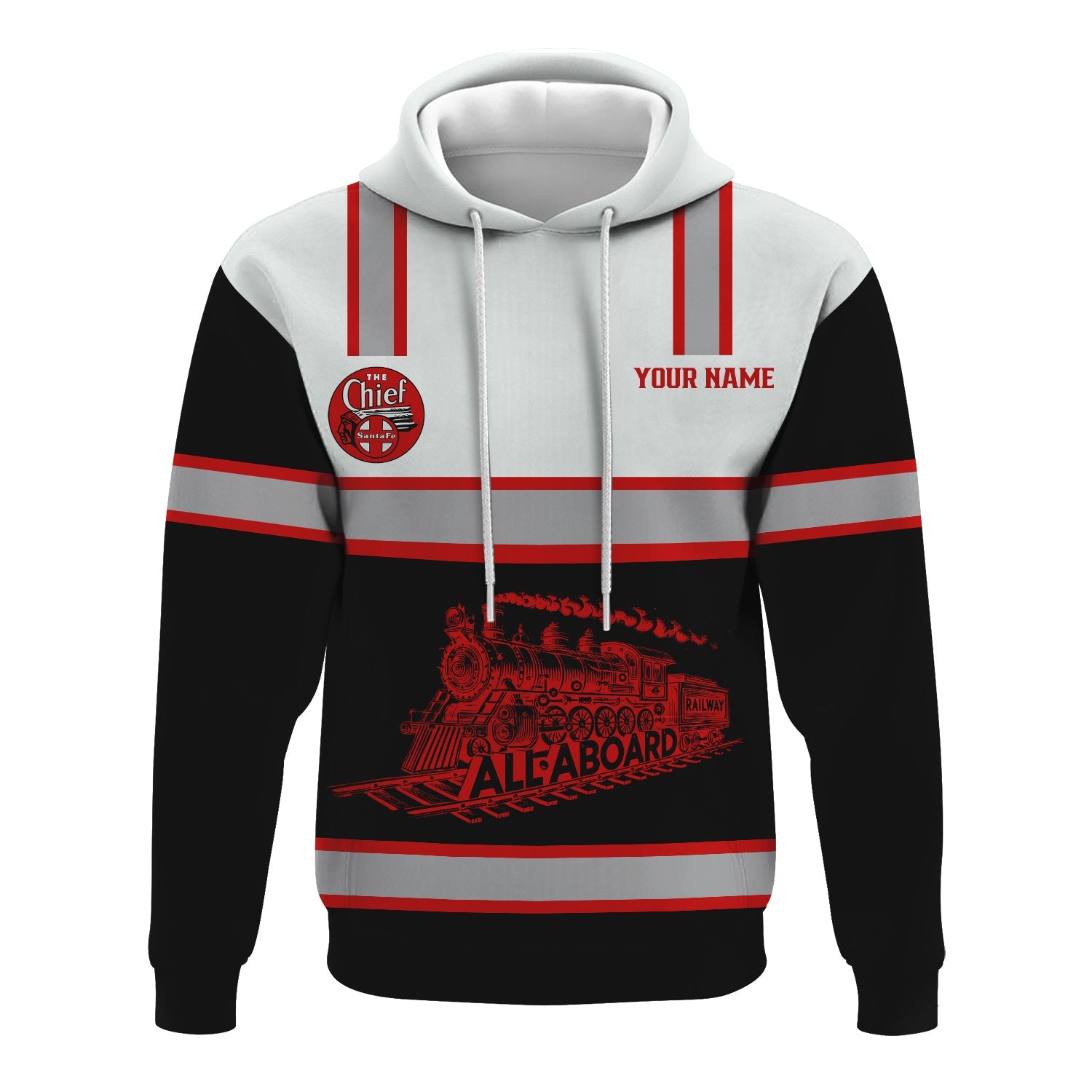 Railspirit Custom Name The Chief Santa Fe Railroad Hoodie Eat Train Sleep Repeat Printed Train Zip Hoodie