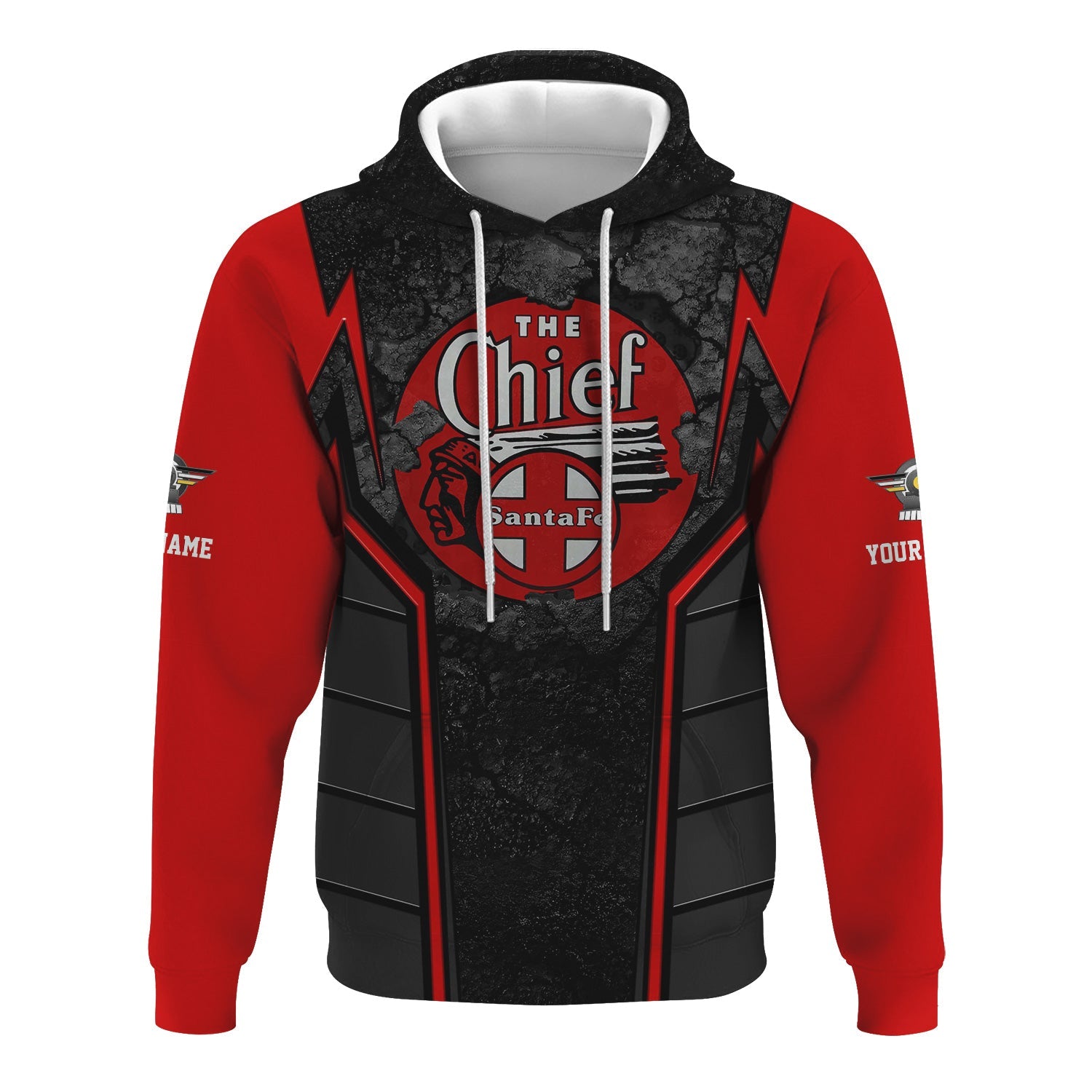 Railspirit Personalized The Chief Santa Fe Railroad Hoodie Cracked Metal Design Train Zip Up Hoodie for Rail Enthusiasts