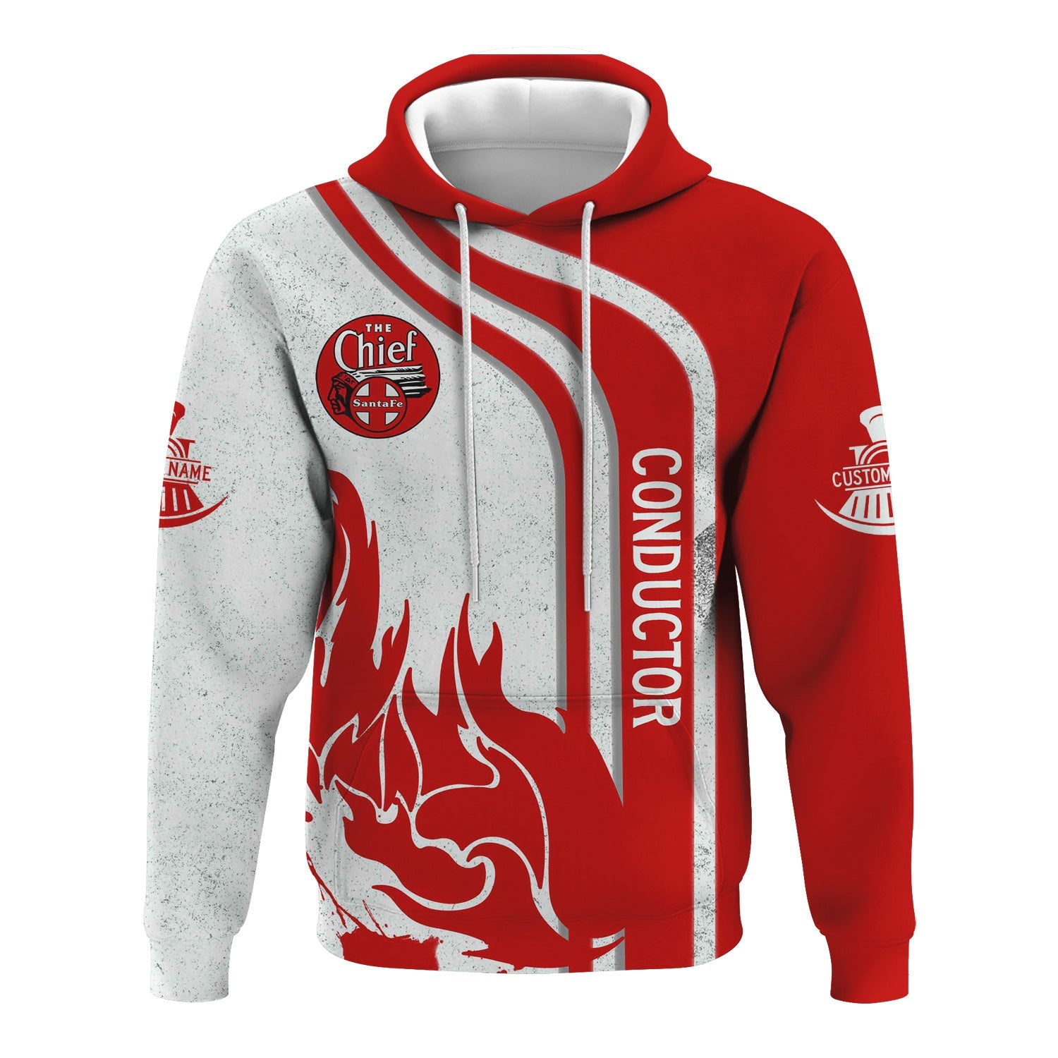 Railspirit Personalized The Chief Santa Fe Railroad Hoodie Flame Design with Custom Job Position Train Zip Up Hoodie