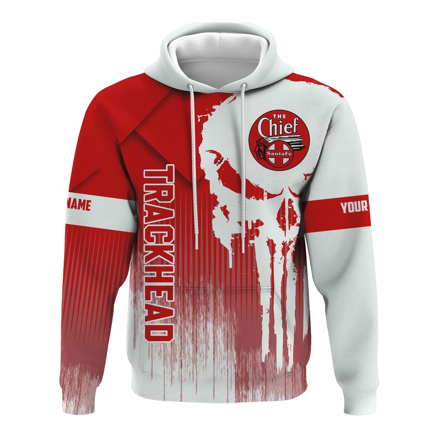 Railspirit Personalized The Chief Santa Fe Railroad Hoodie Skull Design with Custom Job Train Zip Up Hoodie for Trackhead Crew