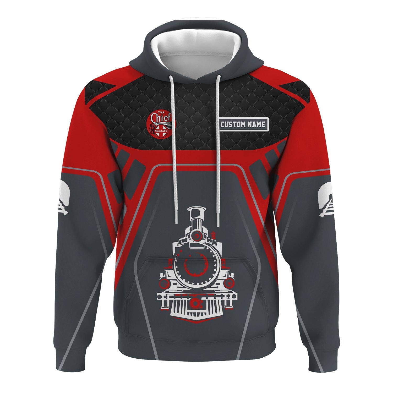 Railspirit Personalized The Chief Santa Fe Railroad Hoodie Steam Locomotive Engine Graphic Train Zip Up Hoodie All Over Print
