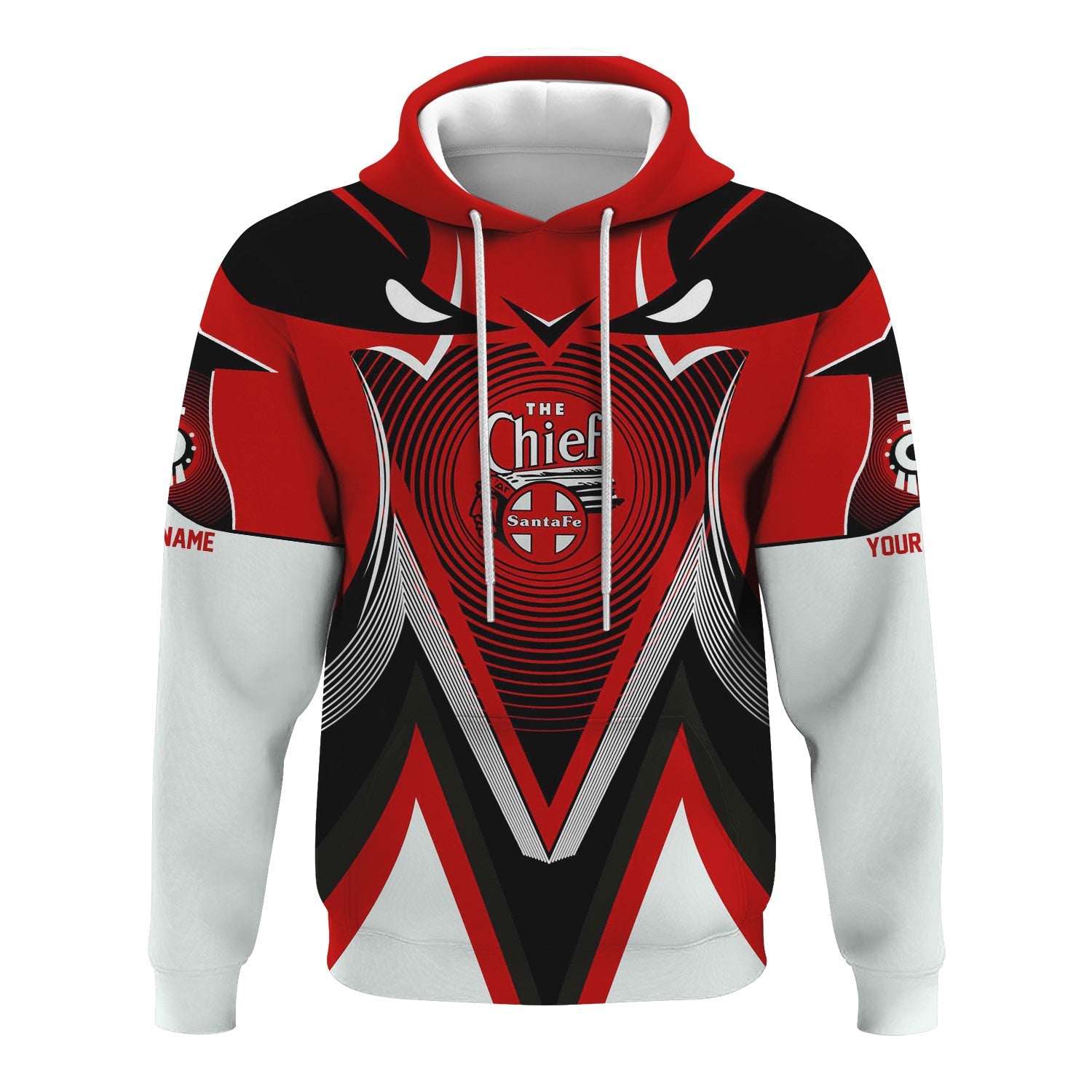 Railspirit Personalized The Chief Santa Fe Railroad Hoodie Vibrant Graphic Pattern Zip Up Hoodie For Train Enthusiasts