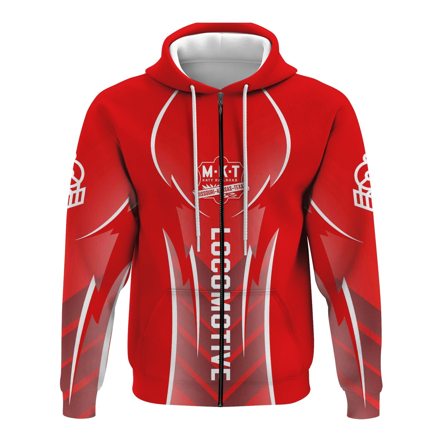 Railspirit Personalized Katy Railroad Hoodie Striking Line Style Train Zip Up Hoodie For Locomotive Lovers