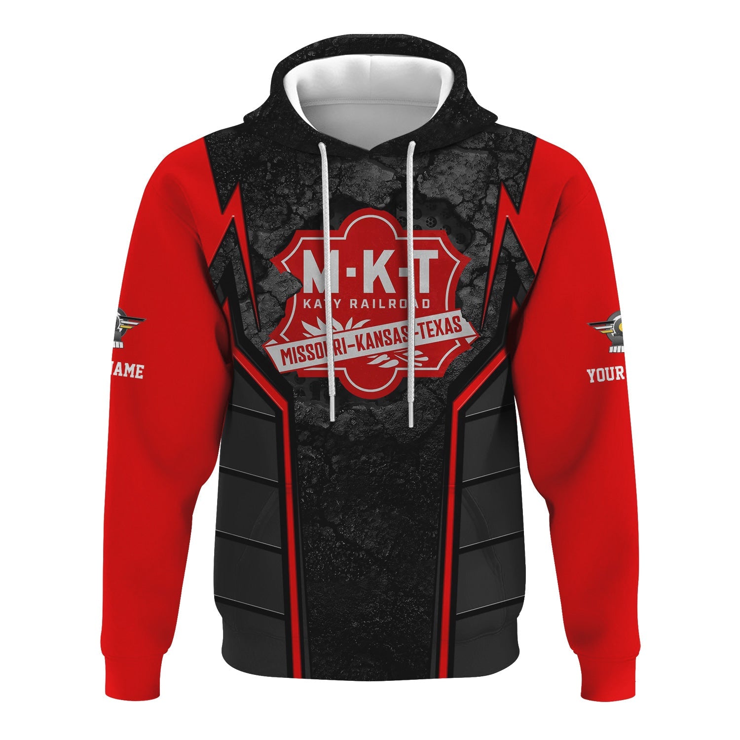 Railspirit Personalized Katy Railroad Hoodie Cracked Metal Design Train Zip Up Hoodie for Rail Enthusiasts
