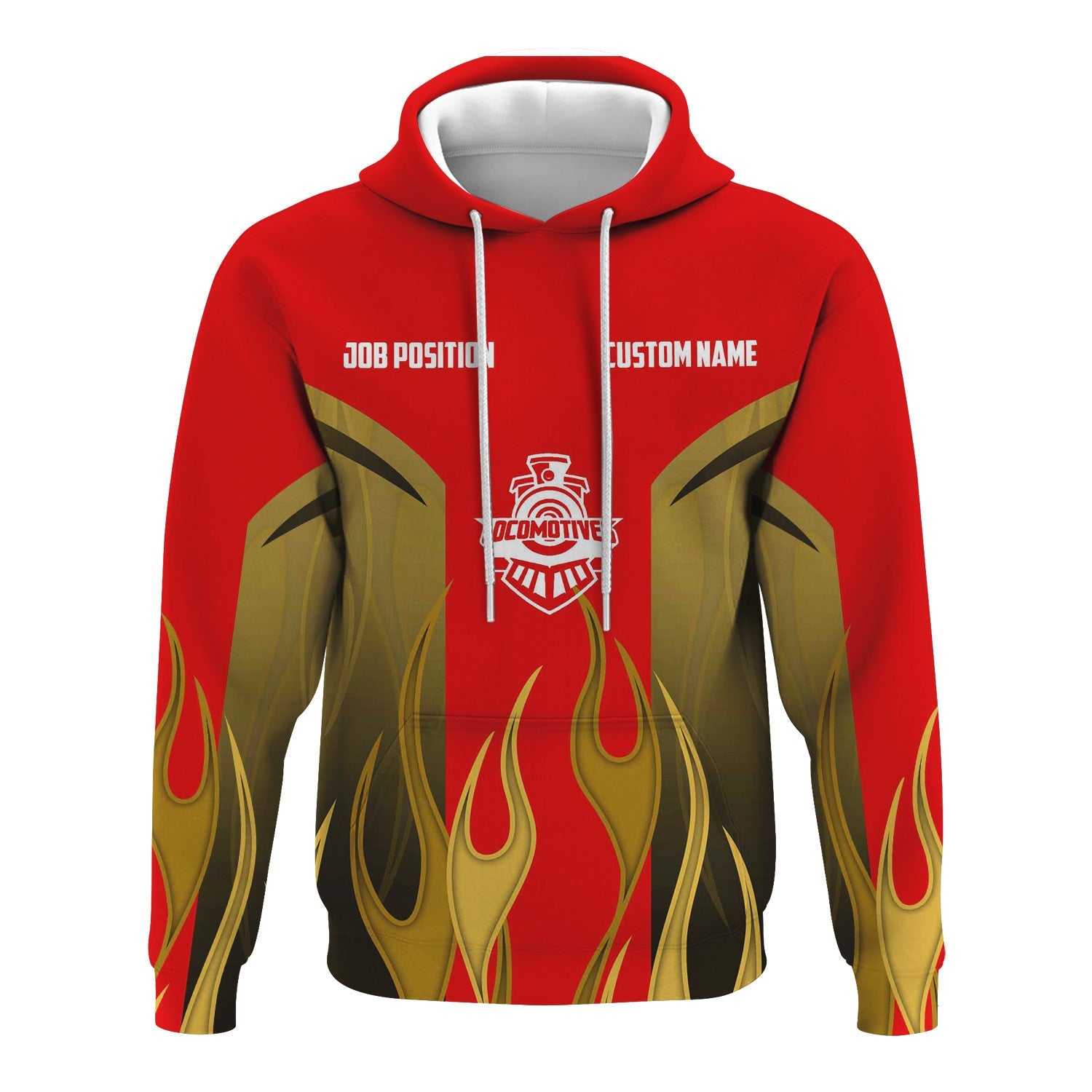 Railspirit Custom Name and Job Title Katy Railroad Hoodie Flame Graphic Train Zip Up Hoodie