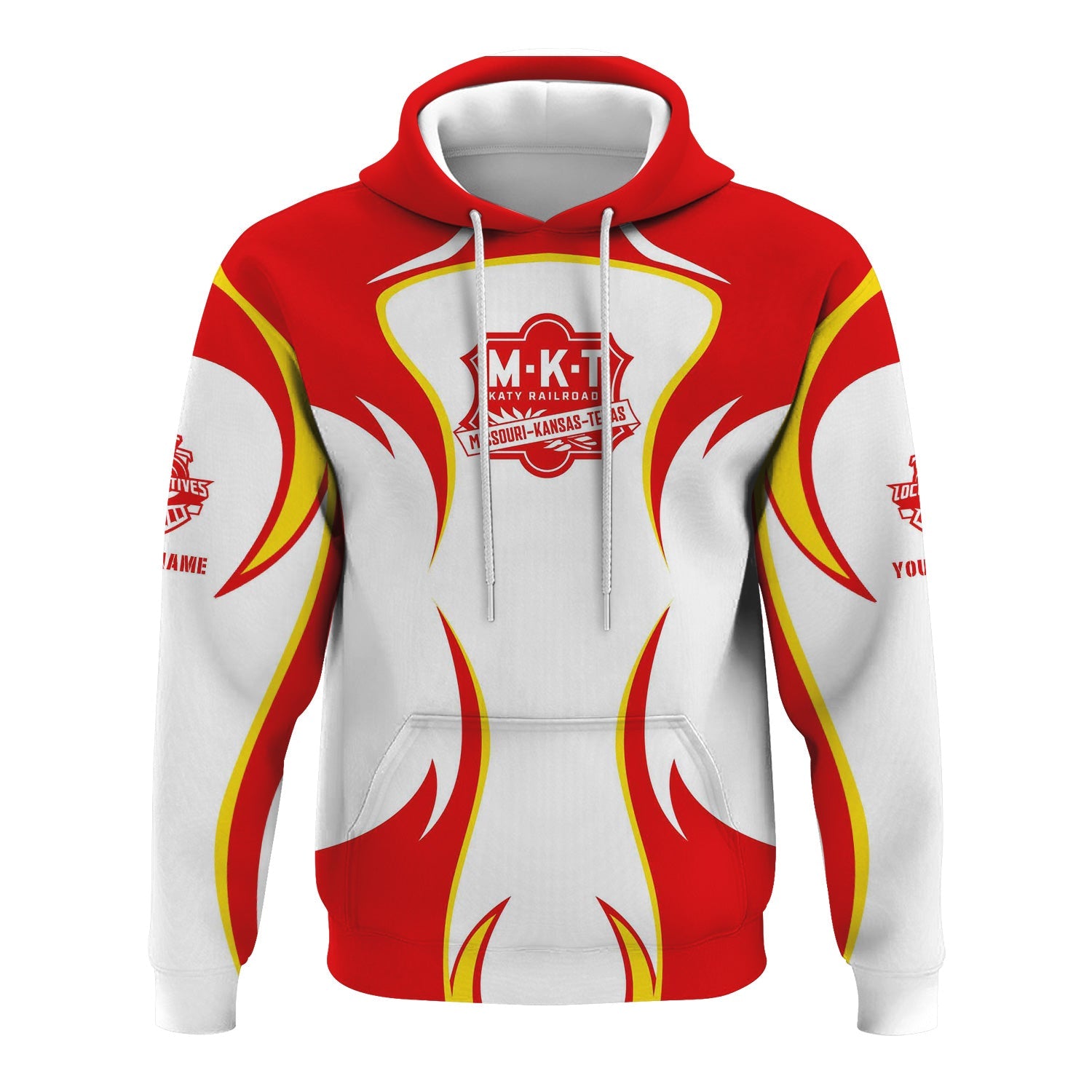 Railspirit Personalized Katy Railroad Hoodie Distinctive Flame Style Zip Up Hoodie For Steam Engine Addict