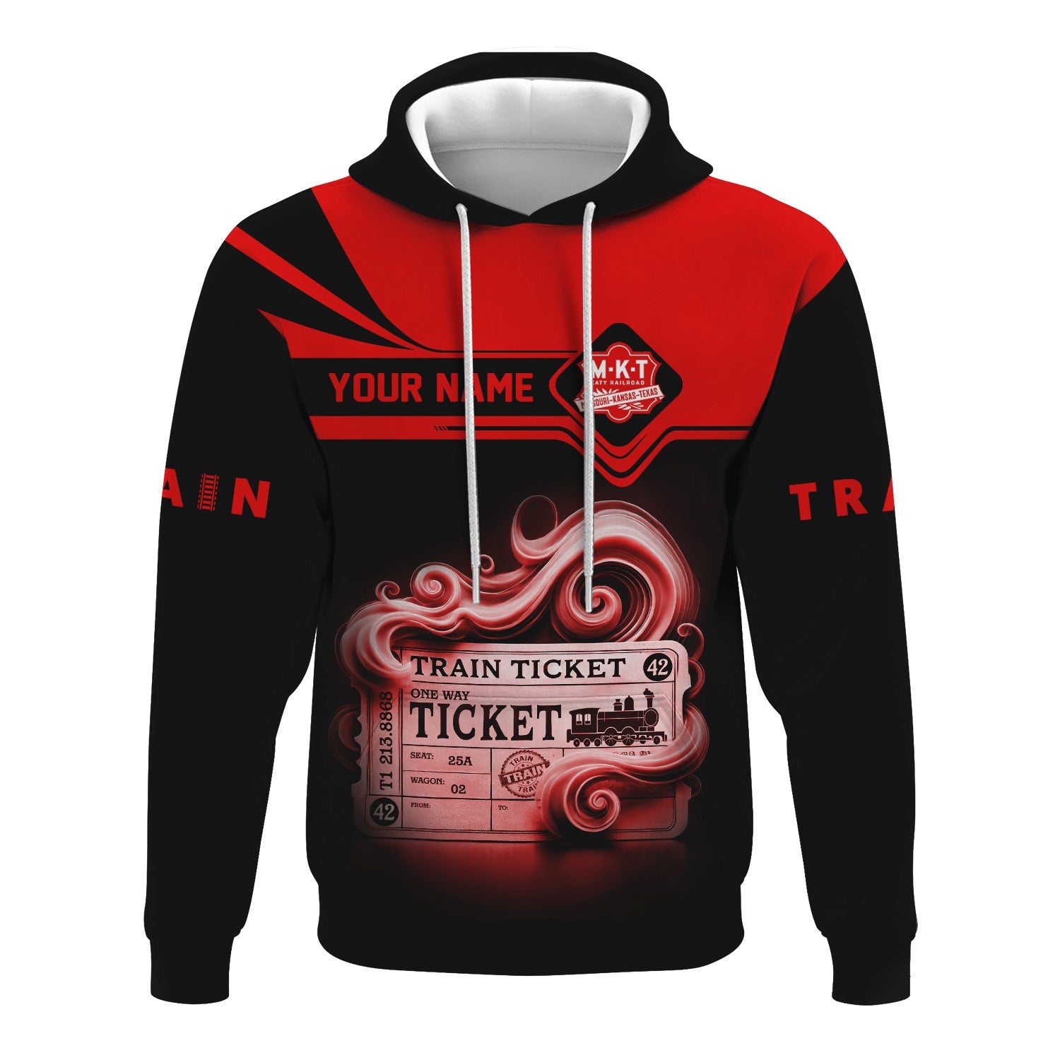 Railspirit Custom Name Katy Railroad Hoodie American Train Ticket Printed Zip Hoodie