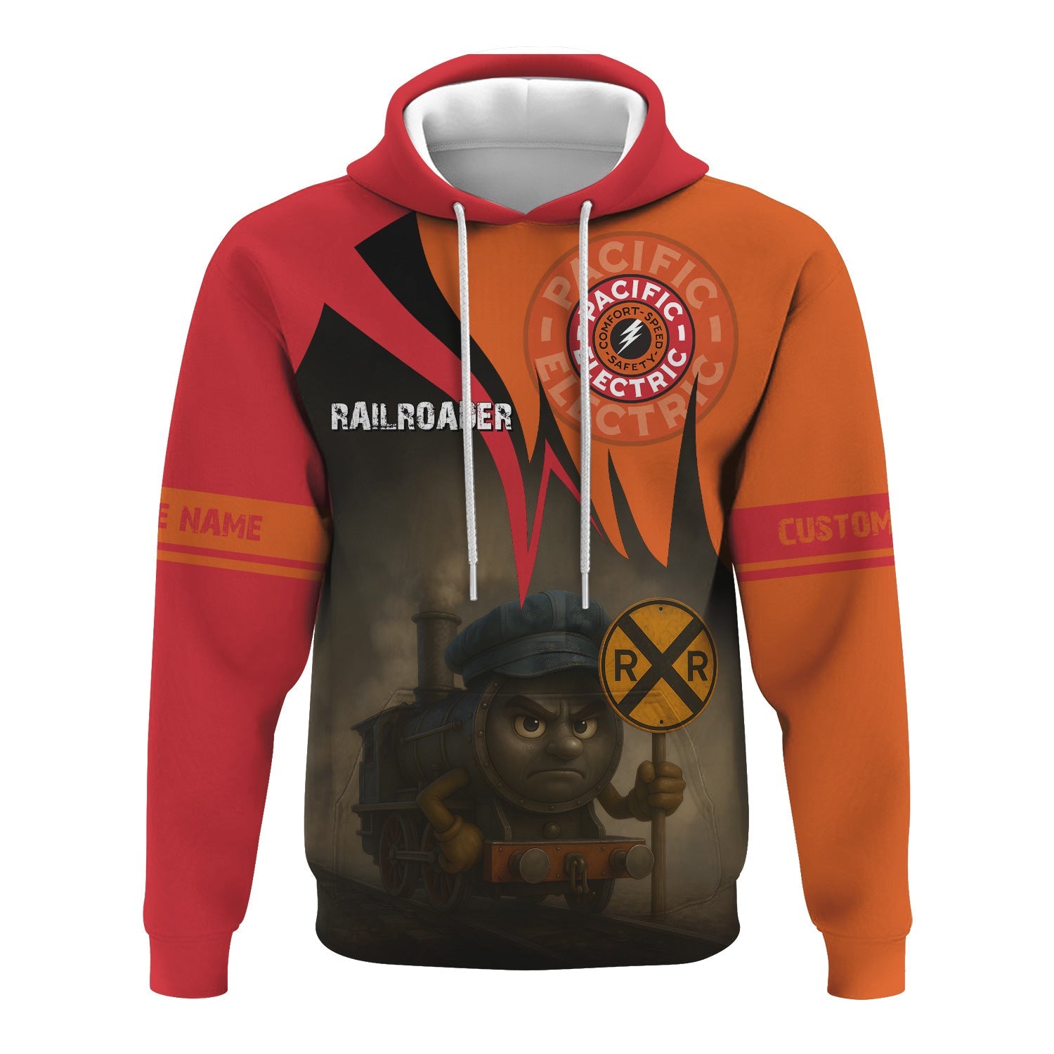 Railspirit Personalized Pacific Electric Railroad Hoodie Angry Train Hoodie Gift Idea For Train Lover