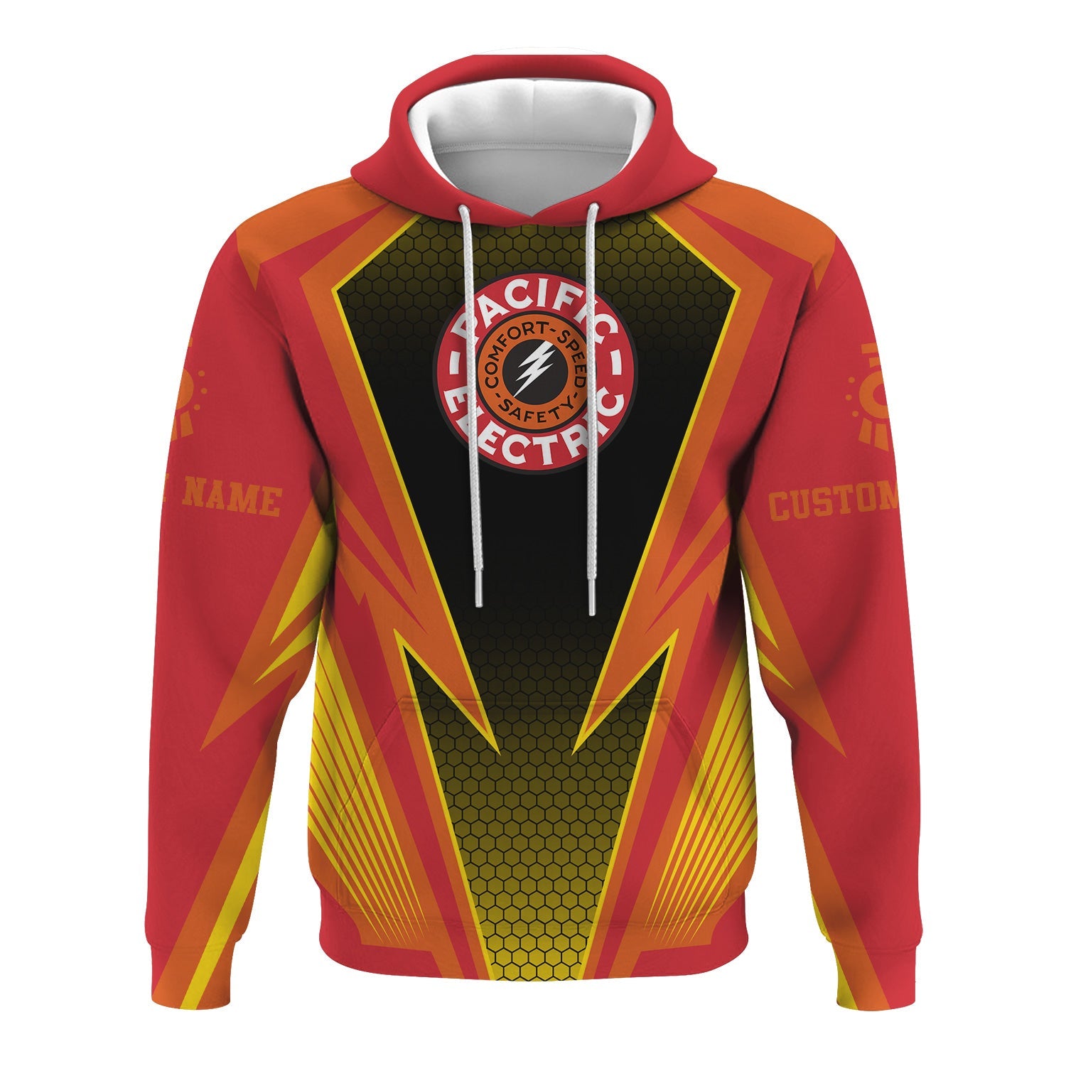 Railspirit Personalized Pacific Electric Railroad Hoodie Lightning Graphic Style Zip Up Hoodie Gift Idea For Train Lover