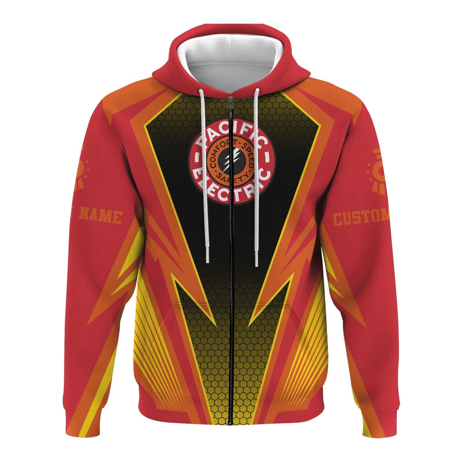 Railspirit Personalized Pacific Electric Railroad Hoodie Lightning Graphic Style Zip Up Hoodie Gift Idea For Train Lover