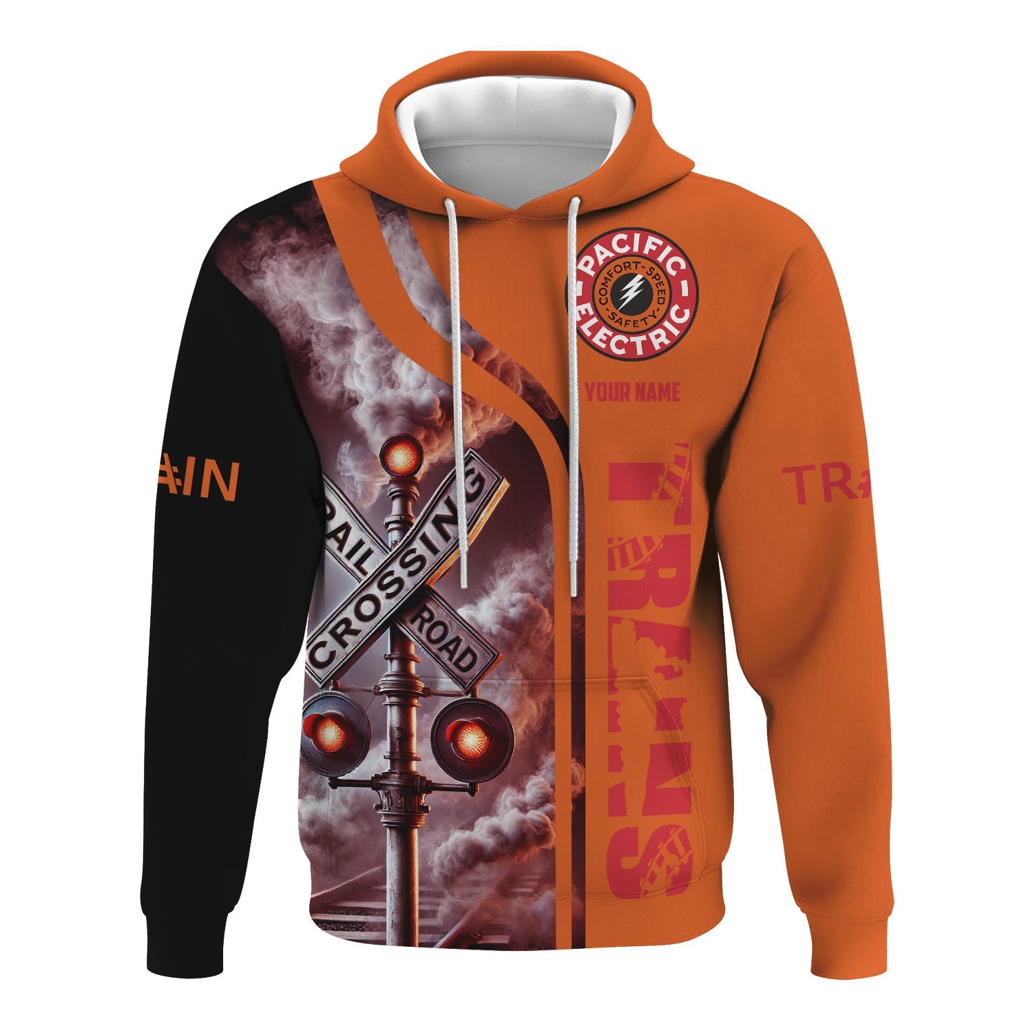 Railspirit Custom Name Pacific Electric Railroad Hoodie Railroad Crossing Sign Printed Zip Hoodie