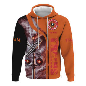 Railspirit Custom Name Pacific Electric Railroad Hoodie Railroad Crossing Sign Printed Zip Hoodie