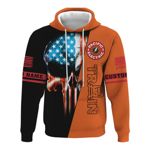 Railspirit Personalized Pacific Electric Railroad Hoodie Train Skull American Flag Zip Up Hoodie All Over Print