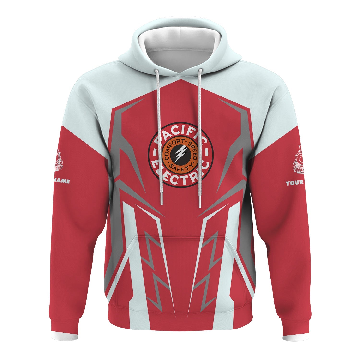 Railspirit Personalized Pacific Electric Railroad Hoodie Futuristic Design with Custom Job Train Zip Up Hoodie