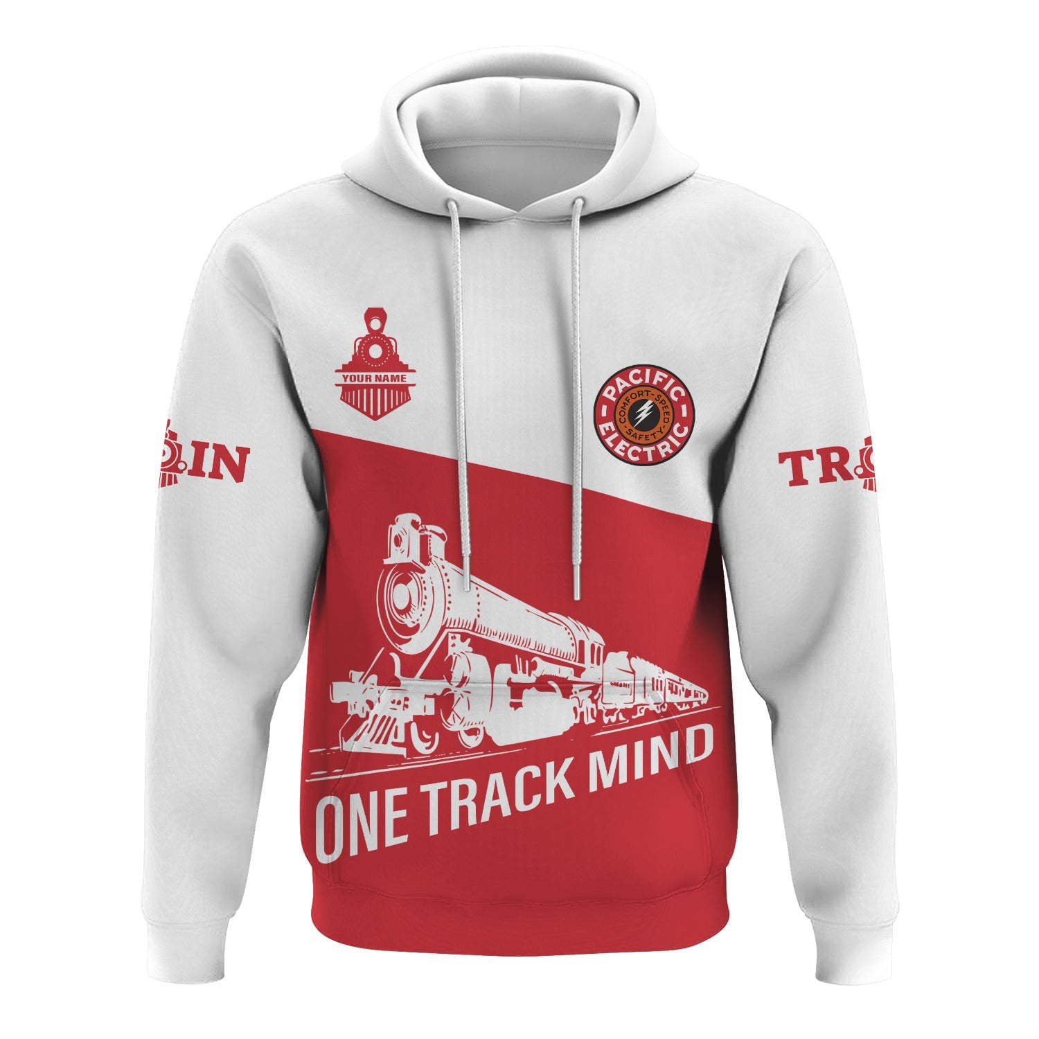 Railspirit Custom Name Pacific Electric Railroad Hoodie One Track Mind Printed Zip Hoodie