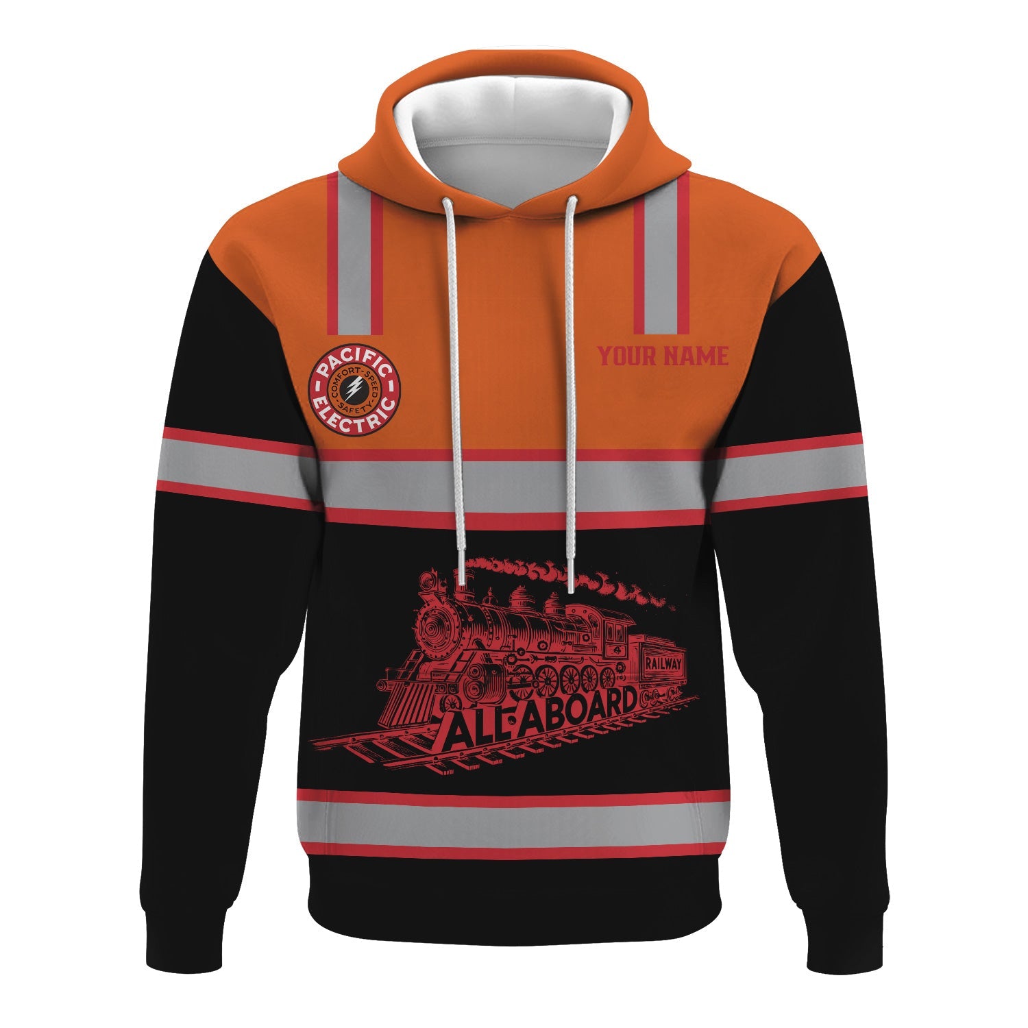 Railspirit Custom Name Pacific Electric Railroad Hoodie Eat Train Sleep Repeat Printed Train Zip Hoodie
