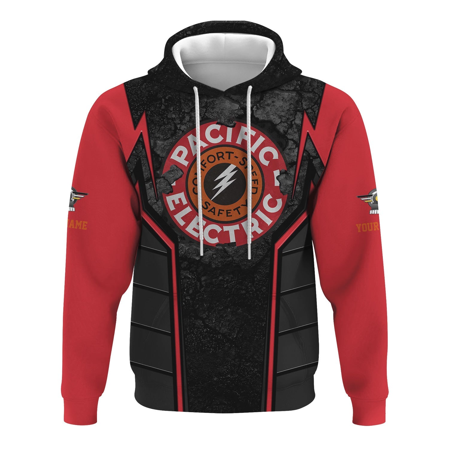 Railspirit Personalized Pacific Electric Railroad Hoodie Cracked Metal Design Train Zip Up Hoodie for Rail Enthusiasts