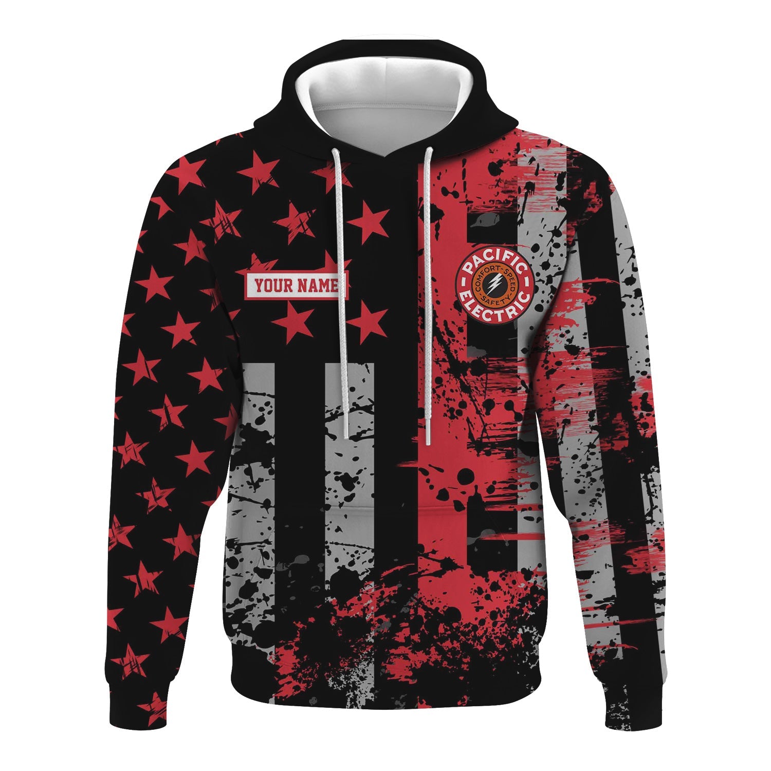 Railspirit Personalized Pacific Electric Railroad Hoodie Artistic Paint American Flag Style Train Zip Up Hoodie