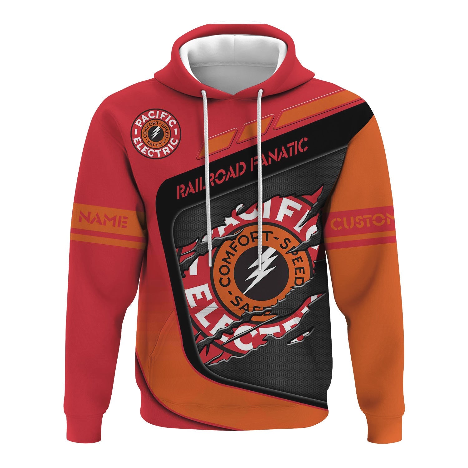 Railspirit Personalized Pacific Electric Railroad Hoodie Ripped Texture Style Train Zip Up Hoodie For Railroad Fanatic