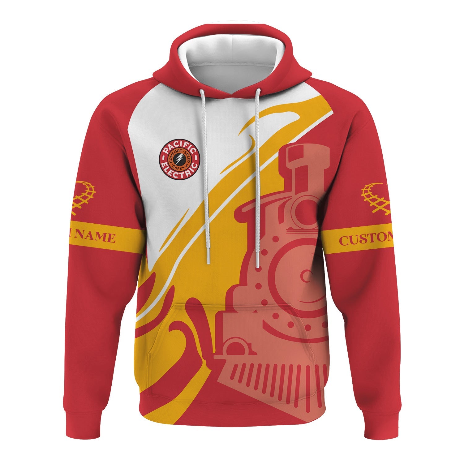 Railspirit Personalized Pacific Electric Railroad Hoodie Flame-Inspired Style Zip Up Hoodie Gift Idea For Train Lovers