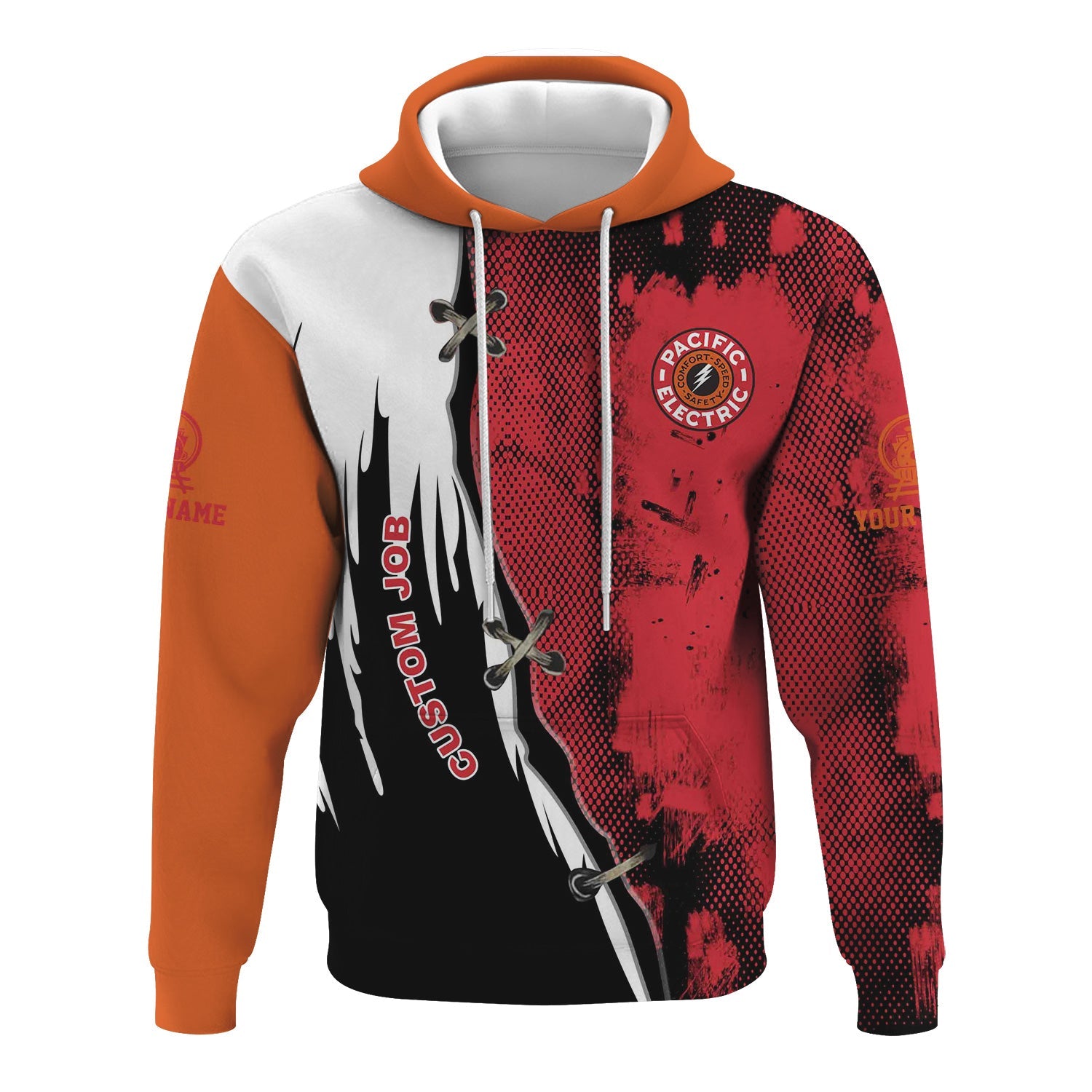 Railspirit Personalized Pacific Electric Railroad Hoodie Retro Stitches Design with Custom Position Train Zip Up Hoodie