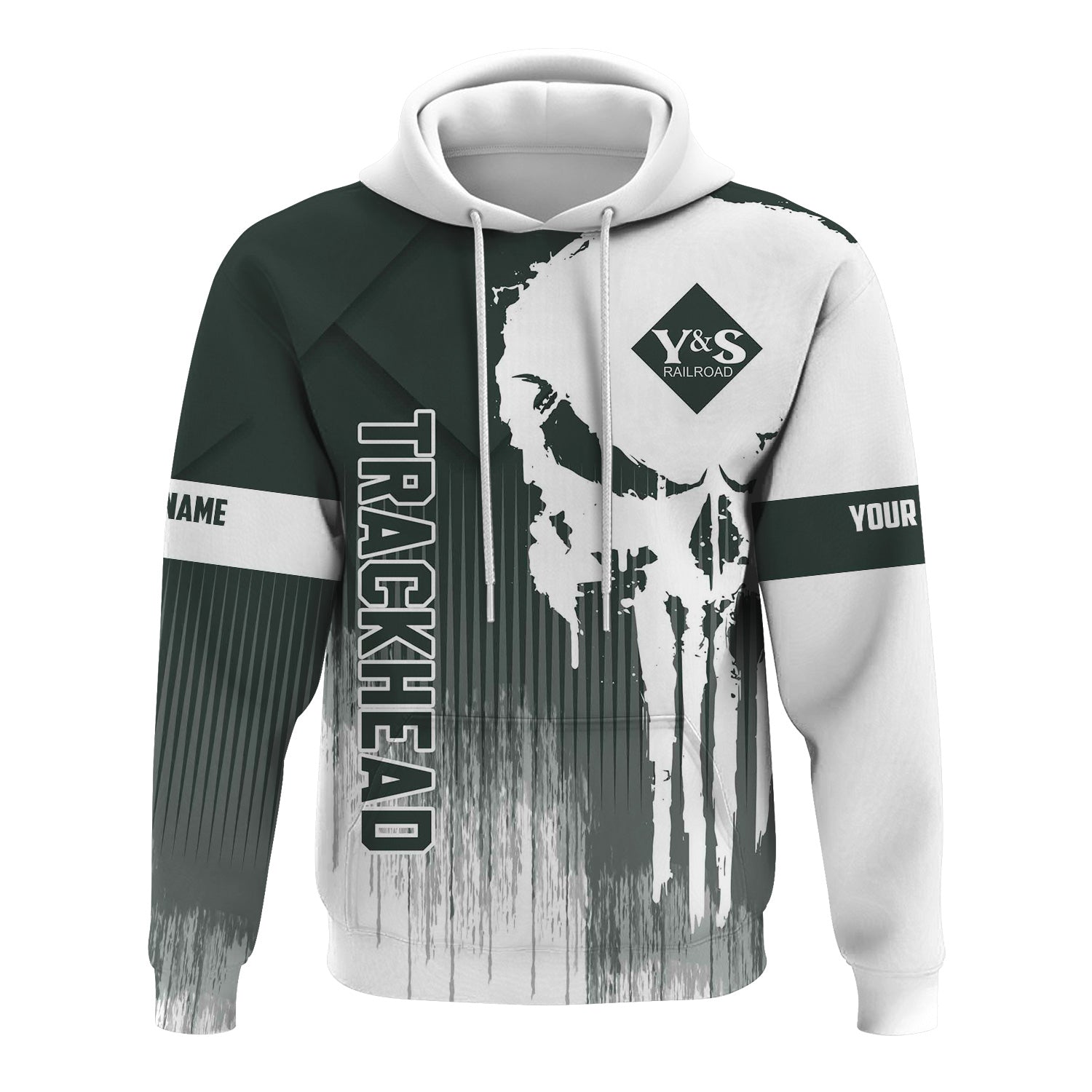 Railspirit Personalized Youngstown & Southern Railroad Hoodie Skull Design with Custom Job Train Zip Up Hoodie for Trackhead Crew