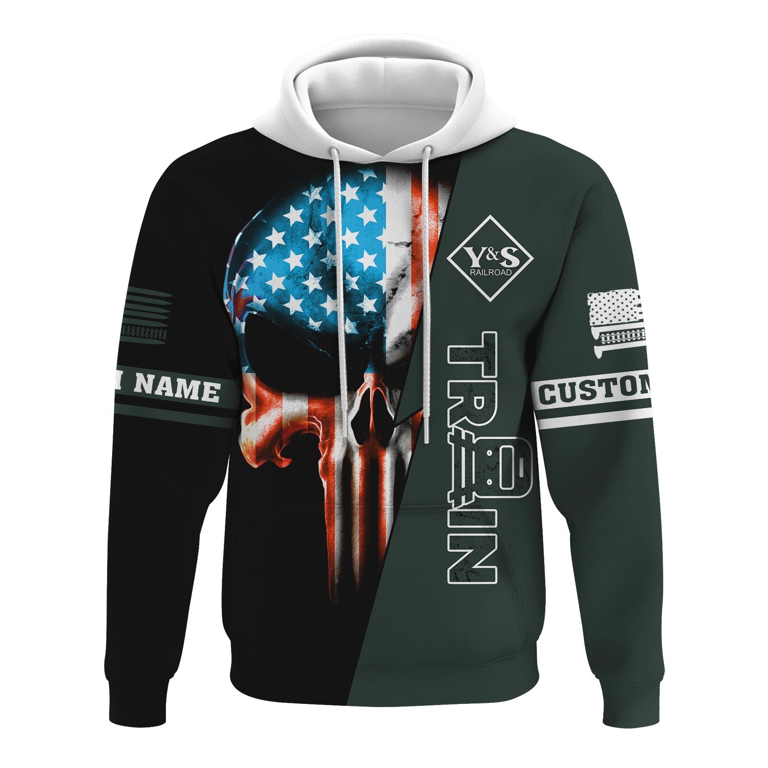 Railspirit Personalized Youngstown & Southern Railroad Hoodie Train Skull American Flag Zip Up Hoodie All Over Print