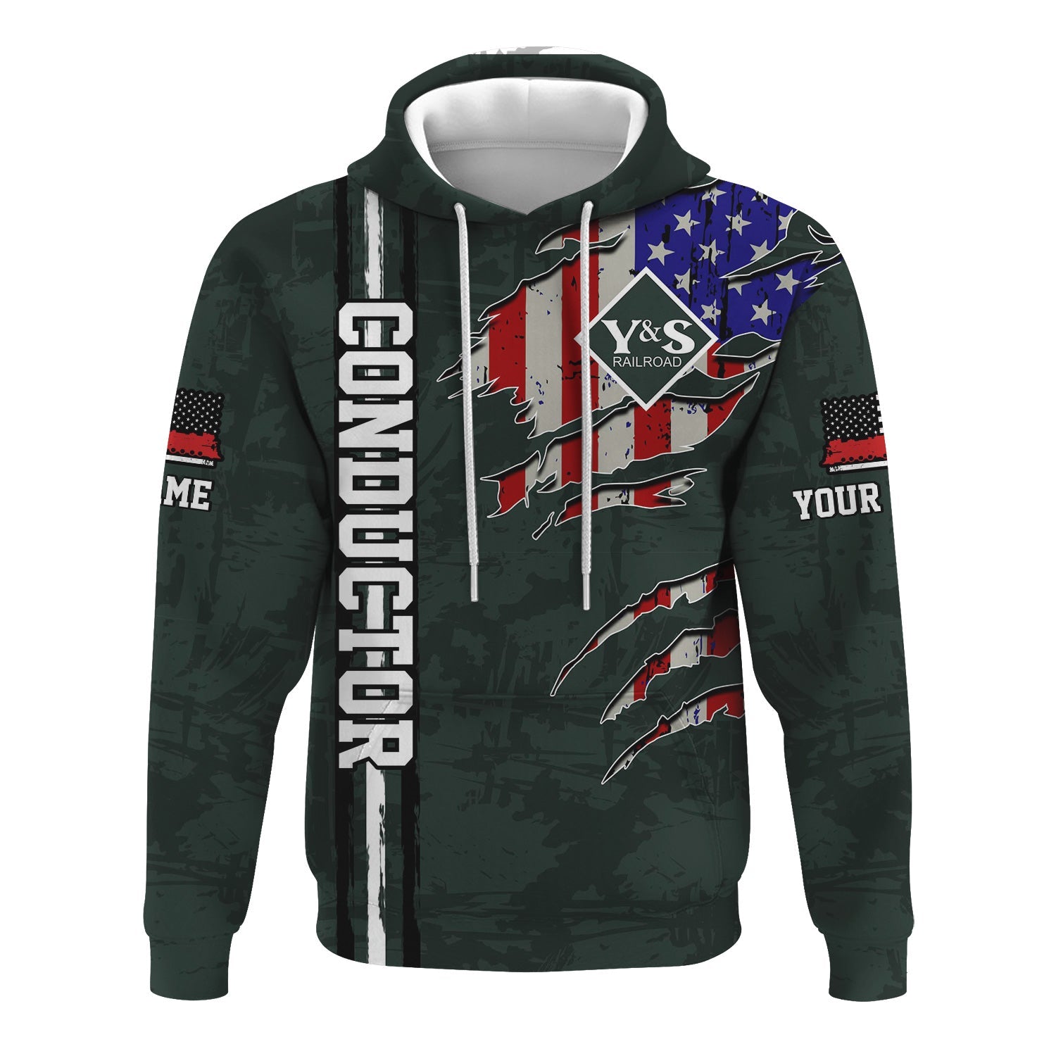 Railspirit Personalized Youngstown & Southern Railroad Hoodie USA Flag Claw Art with Custom Job Train Zip Up Hoodie