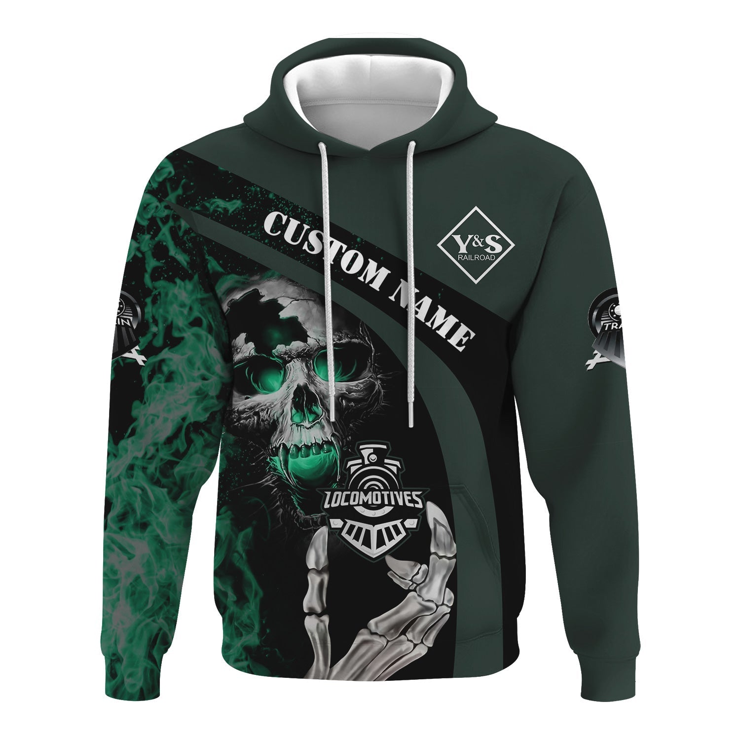 Railspirit Personalized Youngstown & Southern Railroad Hoodie Flame Skull Design Train Zip Up Hoodie for Locomotive Fans