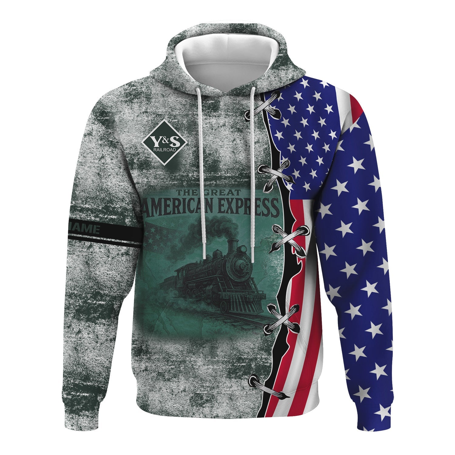 Railspirit Personalized Youngstown & Southern Railroad Hoodie Retro American Express Train With USA Flag Zip Up Hoodie