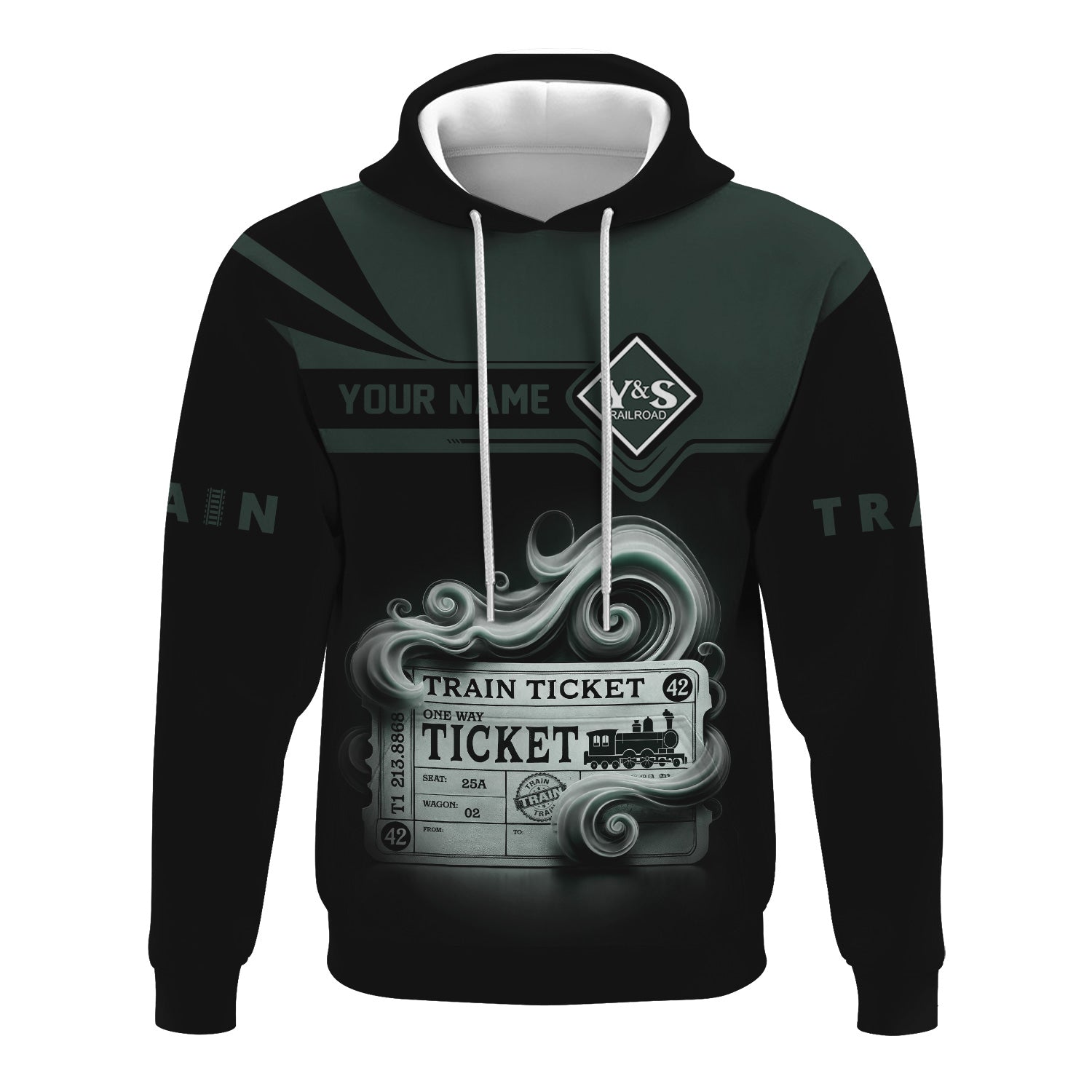 Railspirit Custom Name Youngstown & Southern Railroad Hoodie American Train Ticket Printed Zip Hoodie