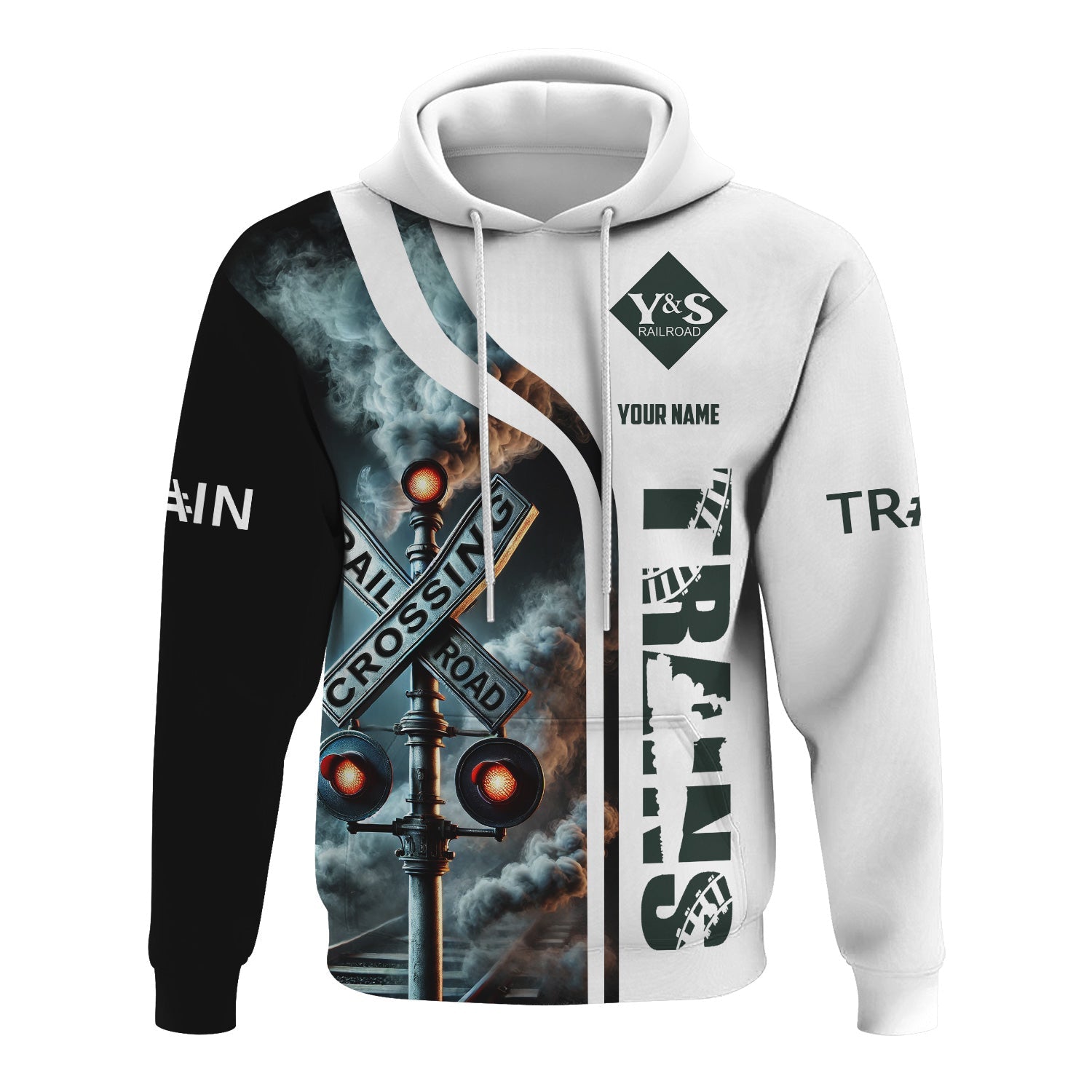 Railspirit Custom Name Youngstown & Southern Railroad Hoodie Railroad Crossing Sign Printed Zip Hoodie