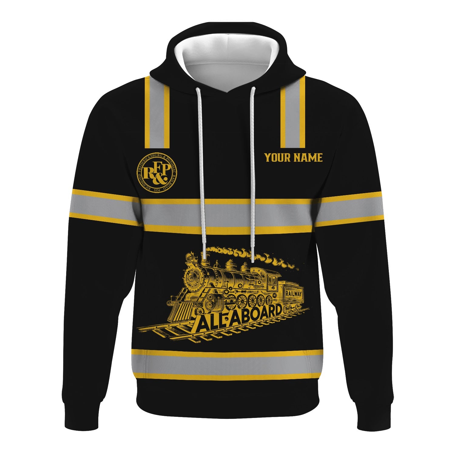 Railspirit Custom Name Richmond, Fredericksburg And Potomac Railroad Hoodie Eat Train Sleep Repeat Printed Train Zip Hoodie