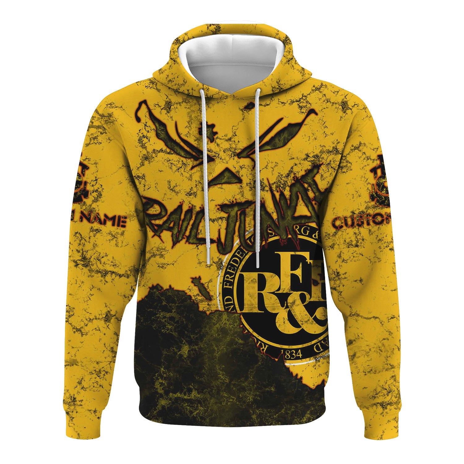 Railspirit Personalized Richmond, Fredericksburg And Potomac Railroad Hoodie Torn Graphic Style Train Zip Up Hoodie For Rail Junkie