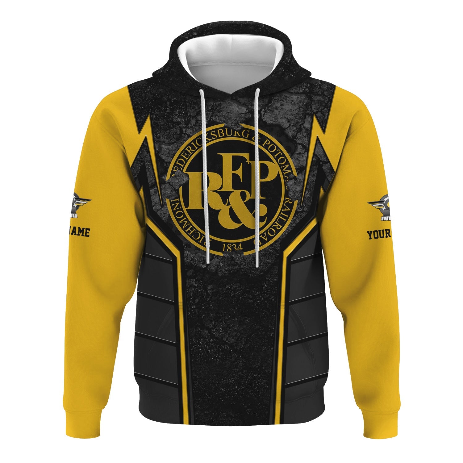 Railspirit Personalized Richmond, Fredericksburg And Potomac Railroad Hoodie Cracked Metal Design Train Zip Up Hoodie for Rail Enthusiasts
