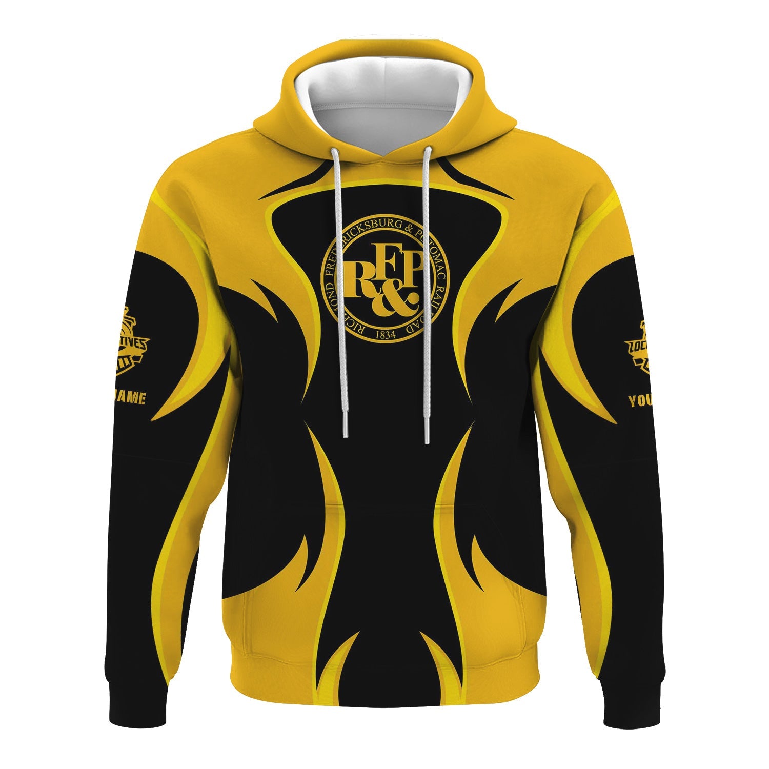 Railspirit Personalized Richmond, Fredericksburg And Potomac Railroad Hoodie Distinctive Flame Style Zip Up Hoodie For Steam Engine Addict
