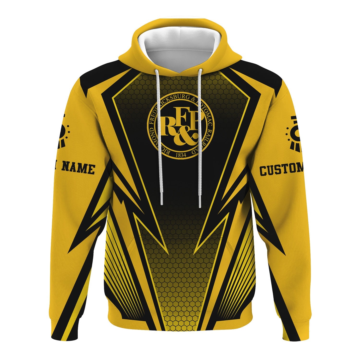 Railspirit Personalized Richmond, Fredericksburg And Potomac Railroad Hoodie Lightning Graphic Style Zip Up Hoodie Gift Idea For Train Lover