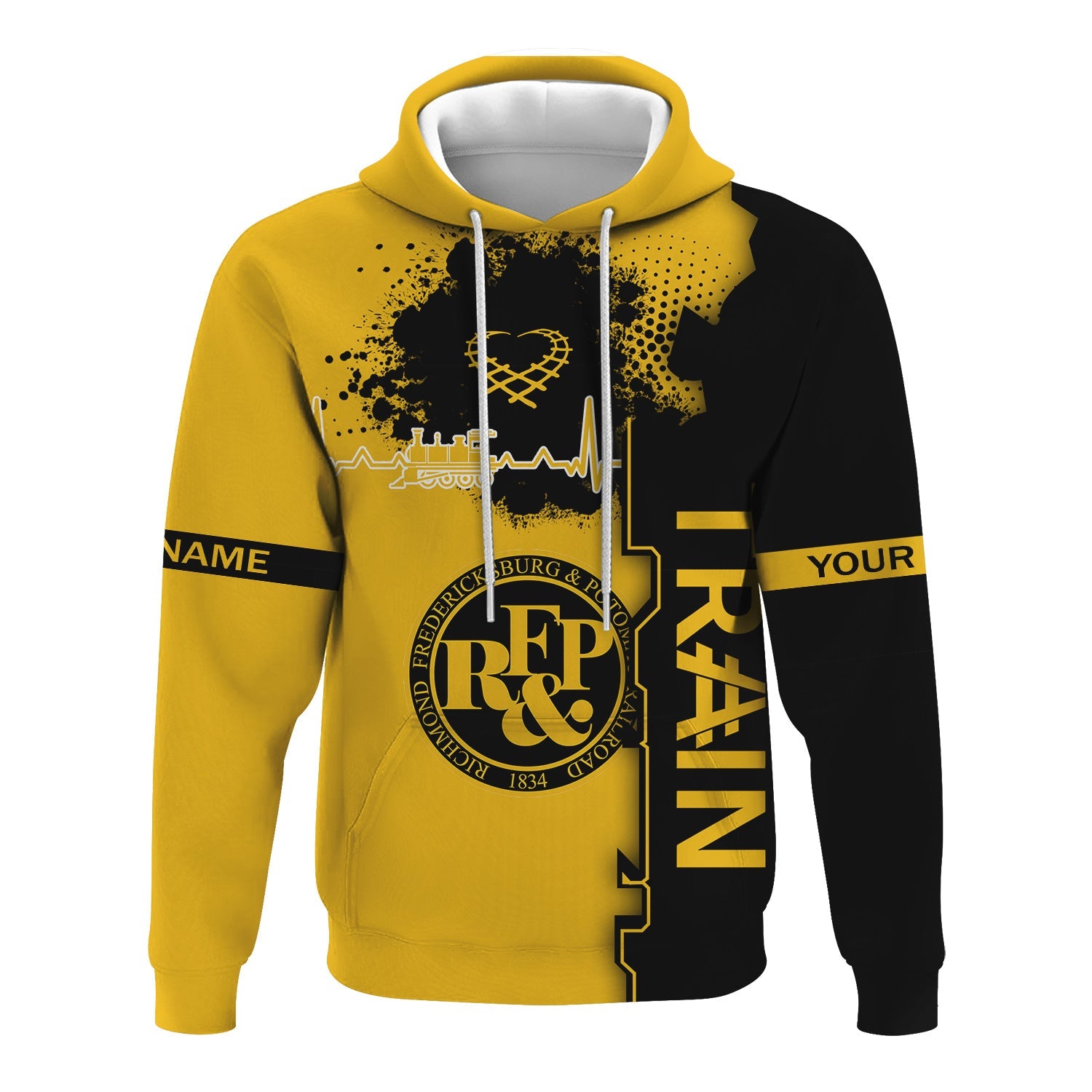 Railspirit Personalized Richmond, Fredericksburg And Potomac Railroad Hoodie Engine Heartbeat and Track Love Style Zip Up Hoodie