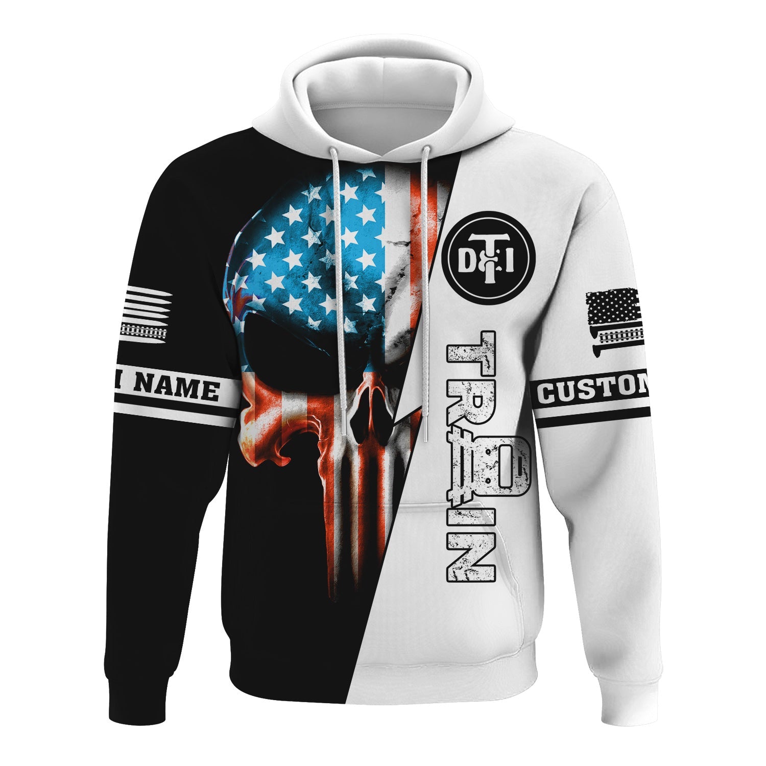 Railspirit Personalized Detroit Toledo And Ironton Railroad Hoodie Train Skull American Flag Zip Up Hoodie All Over Print