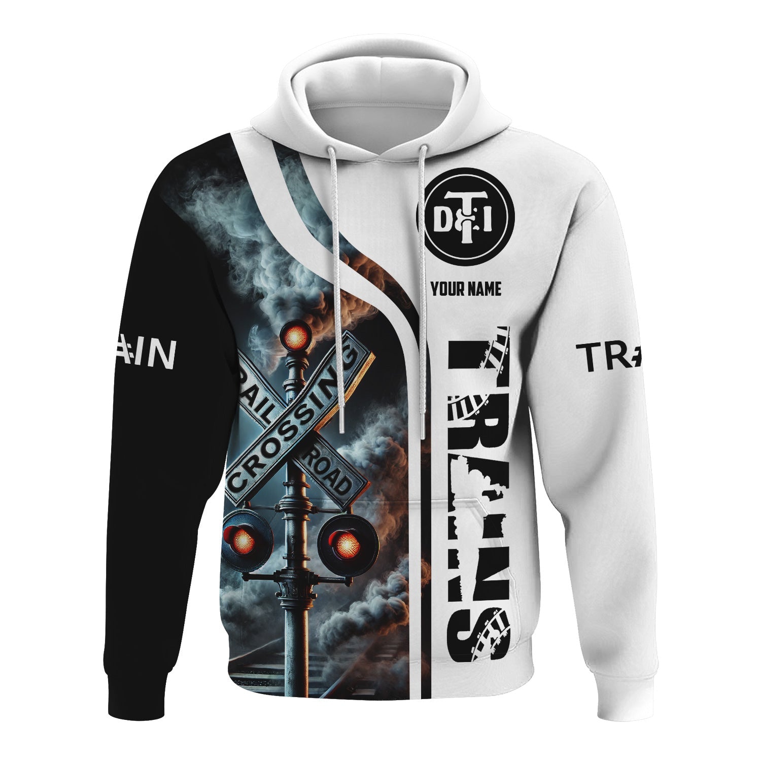 Railspirit Custom Name Detroit Toledo And Ironton Railroad Hoodie Railroad Crossing Sign Printed Zip Hoodie