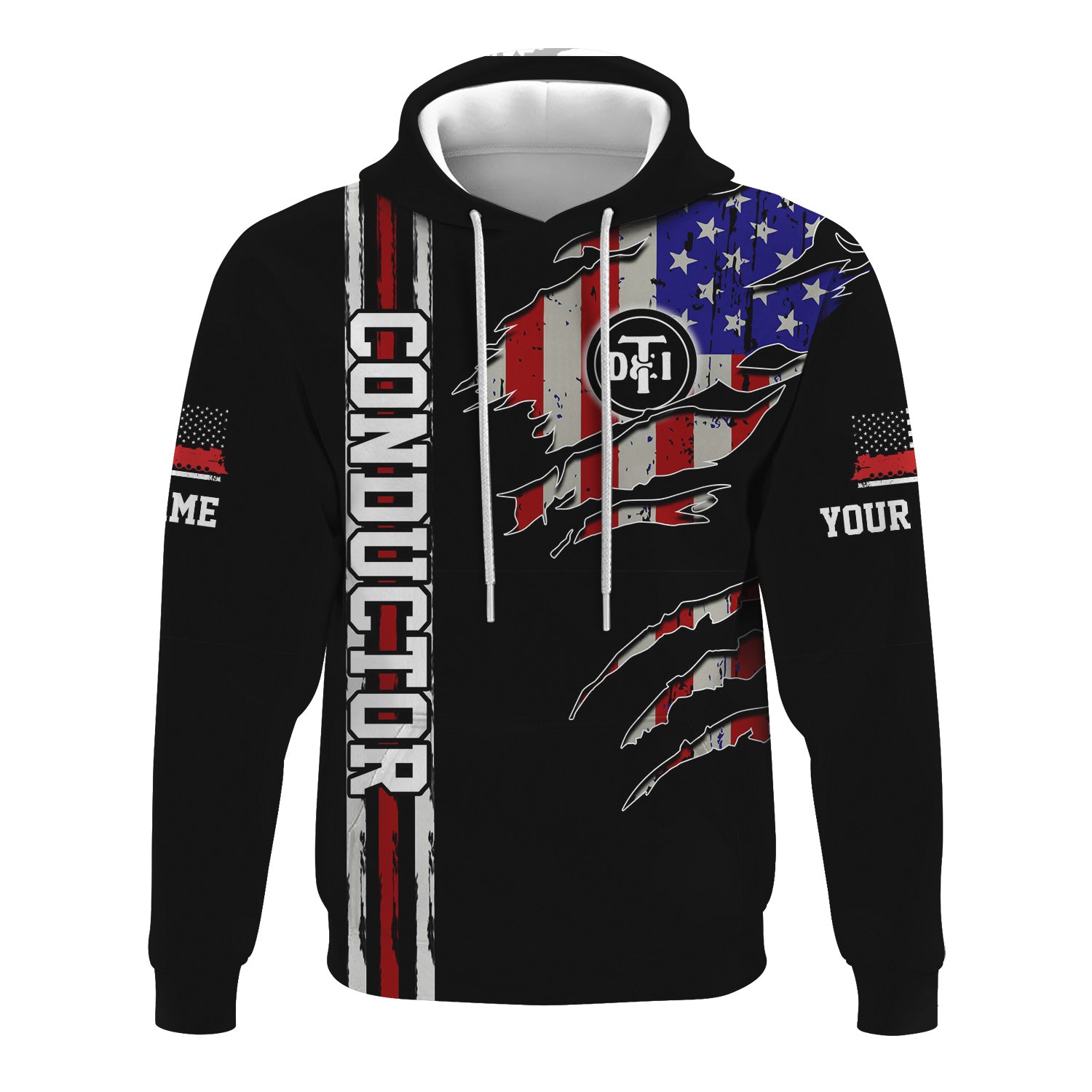 Railspirit Personalized Detroit Toledo And Ironton Railroad Hoodie USA Flag Claw Art with Custom Job Train Zip Up Hoodie