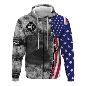 Railspirit Personalized Detroit Toledo And Ironton Railroad Hoodie Retro American Express Train With USA Flag Zip Up Hoodie