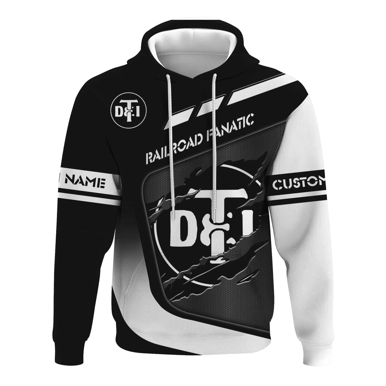 Railspirit Personalized Detroit Toledo And Ironton Railroad Hoodie Ripped Texture Style Train Zip Up Hoodie For Railroad Fanatic