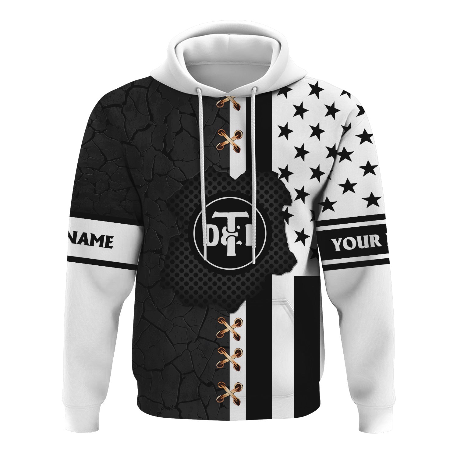 Railspirit Personalized Detroit Toledo And Ironton Railroad Hoodie American Flag with Crack Effect Train Zip Up Hoodie