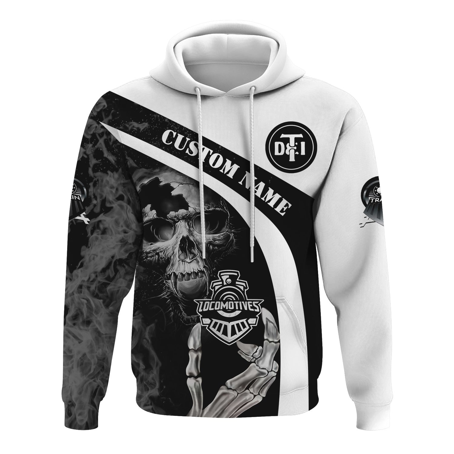 Railspirit Personalized Detroit Toledo And Ironton Railroad Hoodie Flame Skull Design Train Zip Up Hoodie for Locomotive Fans