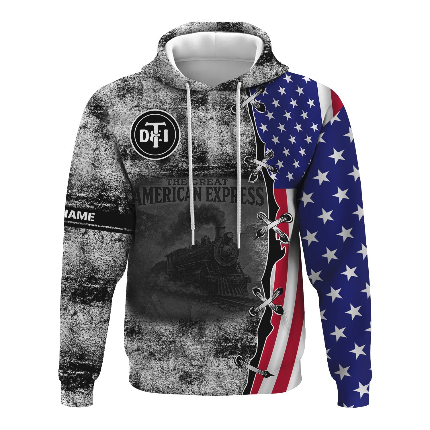Railspirit Personalized Detroit Toledo And Ironton Railroad Hoodie Retro American Express Train With USA Flag Zip Up Hoodie