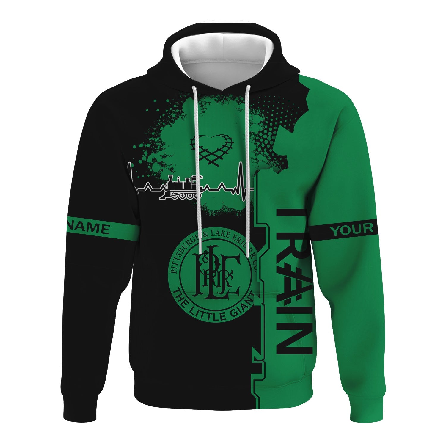 Railspirit Personalized Pittsburgh And Lake Erie Railroad Hoodie Engine Heartbeat and Track Love Style Zip Up Hoodie Gift Idea For Train Lovers