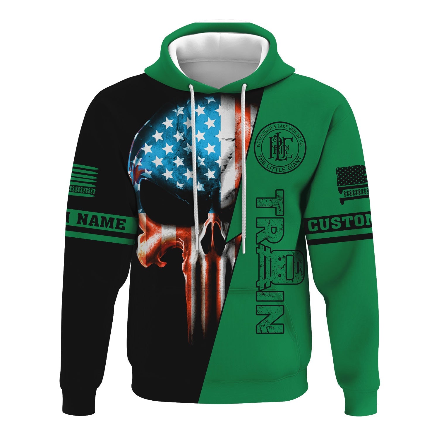 Railspirit Personalized Pittsburgh And Lake Erie Railroad Hoodie Train Skull American Flag Zip Up Hoodie All Over Print