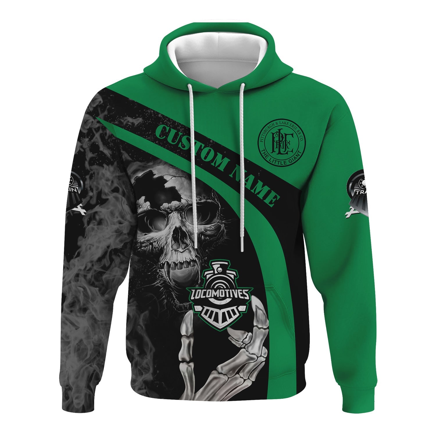 Railspirit Personalized Pittsburgh And Lake Erie Railroad Hoodie Flame Skull Design Train Zip Up Hoodie for Locomotive Fans