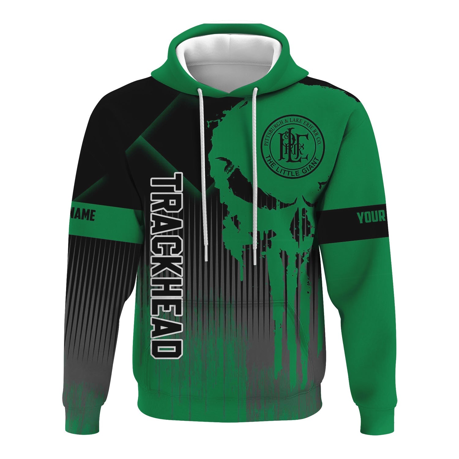 Railspirit Personalized Pittsburgh And Lake Erie Railroad Hoodie Skull Design with Custom Job Train Zip Up Hoodie for Trackhead Crew